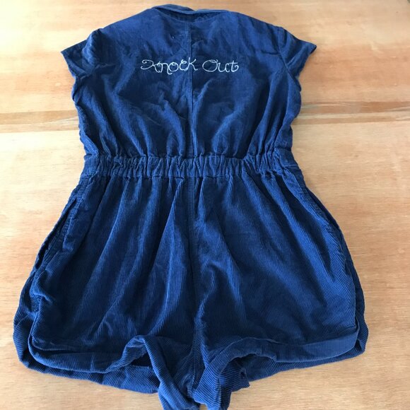 Urban Outfitters Corduroy Romper Women M Blue Snap Button Pockets Short Sleeve - Picture 2 of 14